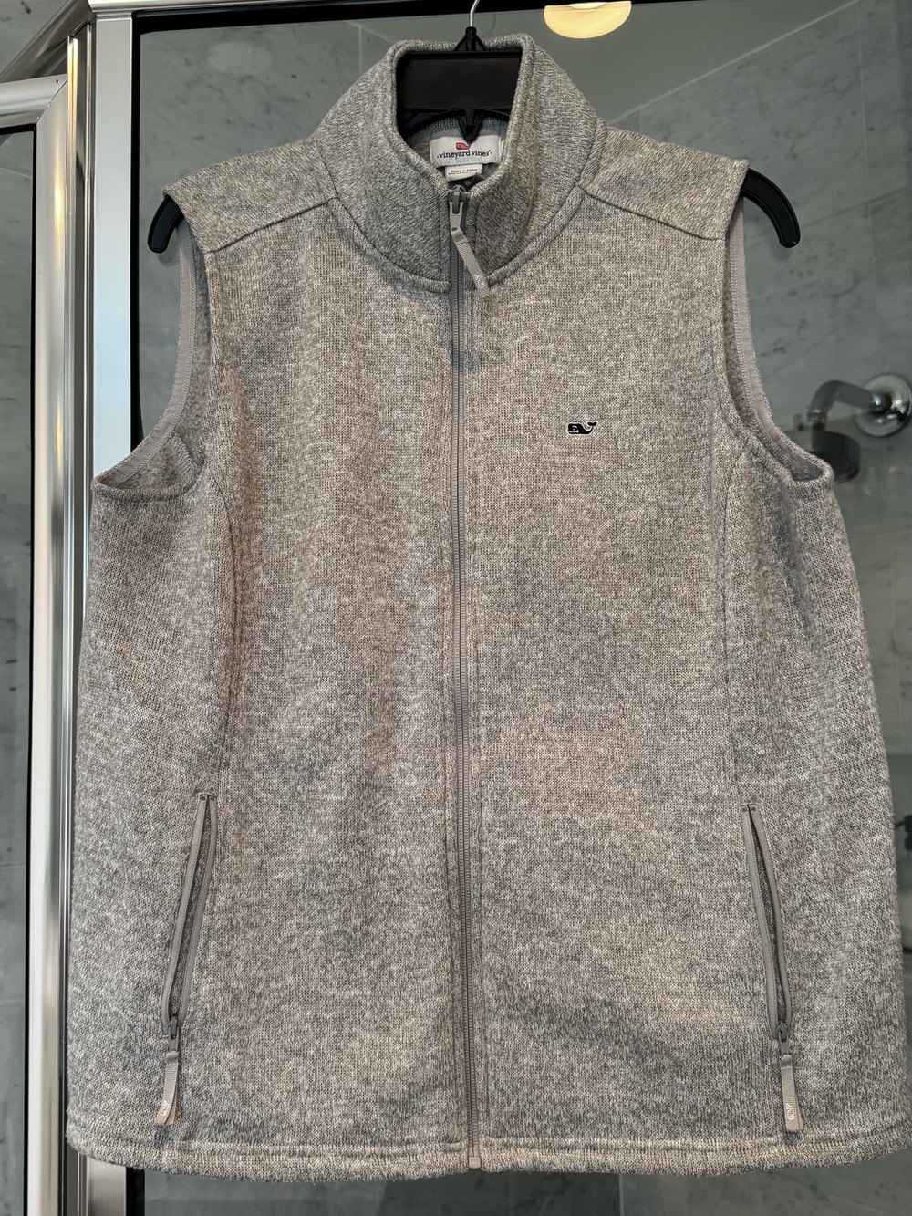 Vineyard Vines Light Gray Fleece Top with Pink Whale Tag